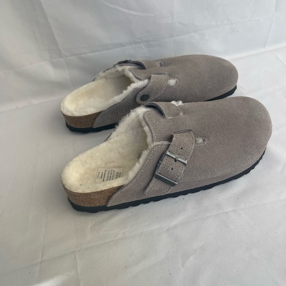 Birkenstock Taupe Shearling Mules